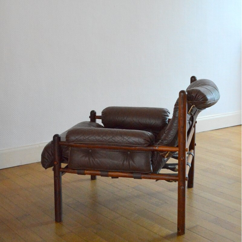 Scandinavian armchair in rosewood and leather, Arne NORELL - 1950s