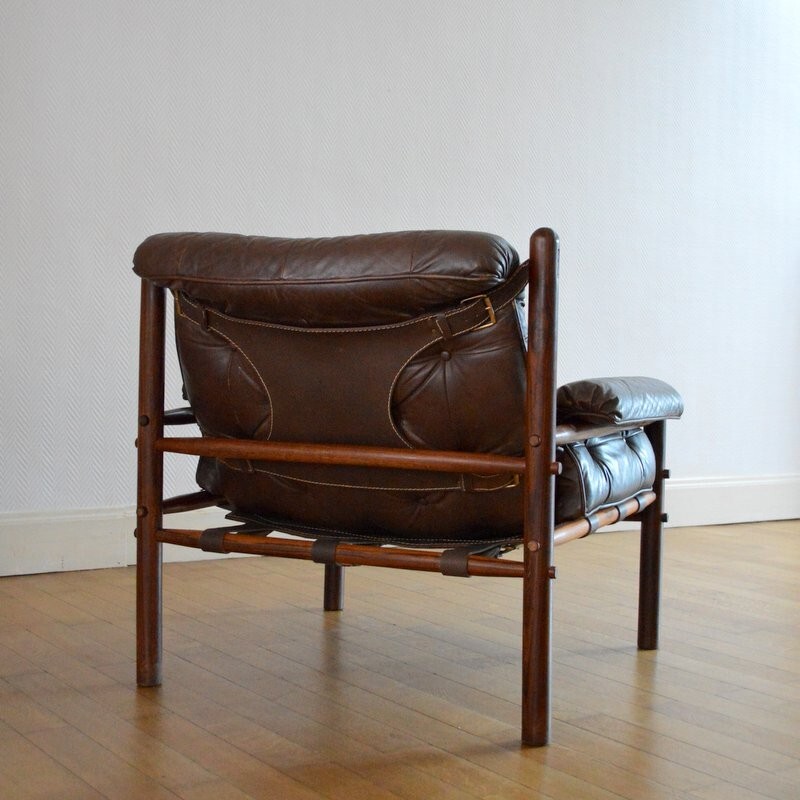 Scandinavian armchair in rosewood and leather, Arne NORELL - 1950s