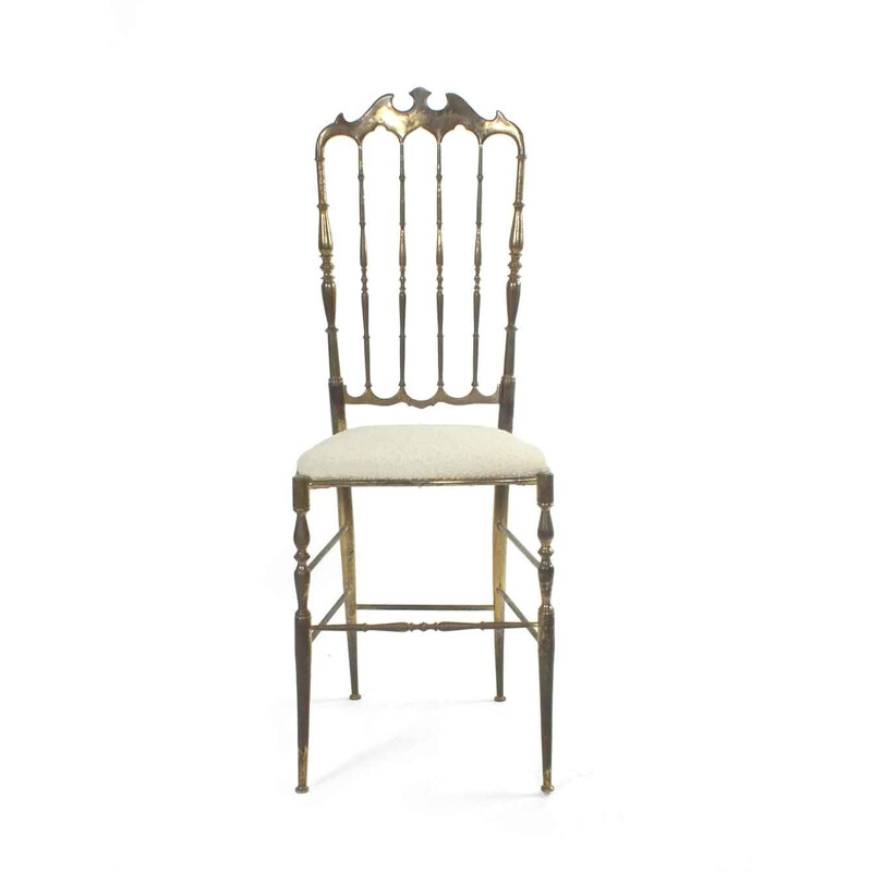 Vintage highback Chiavari chair in fabric and brass
