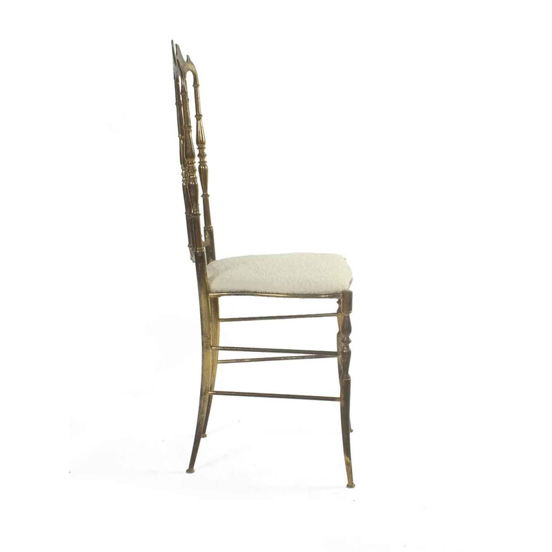 Vintage highback Chiavari chair in fabric and brass