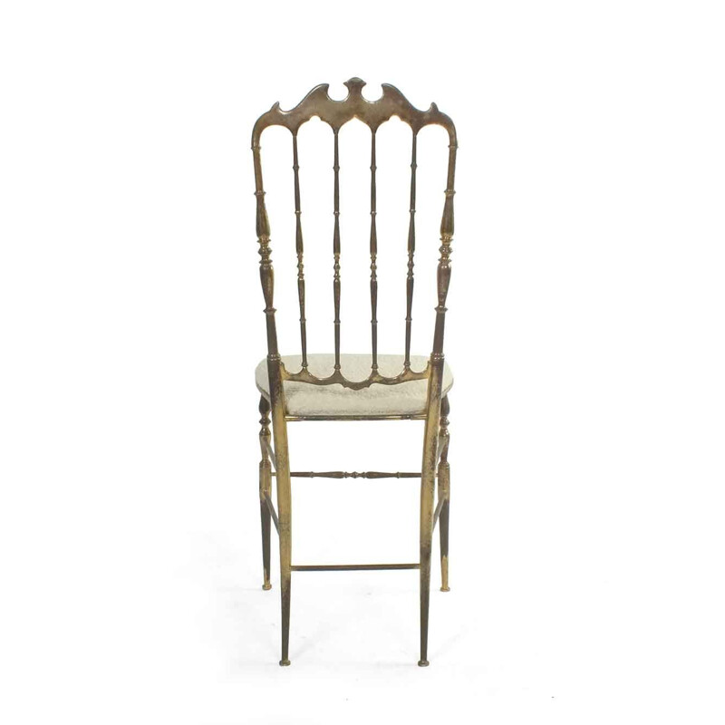 Chiavari Vintage-Stuhl mit hoher Rückenlehne aus Stoff und Messing