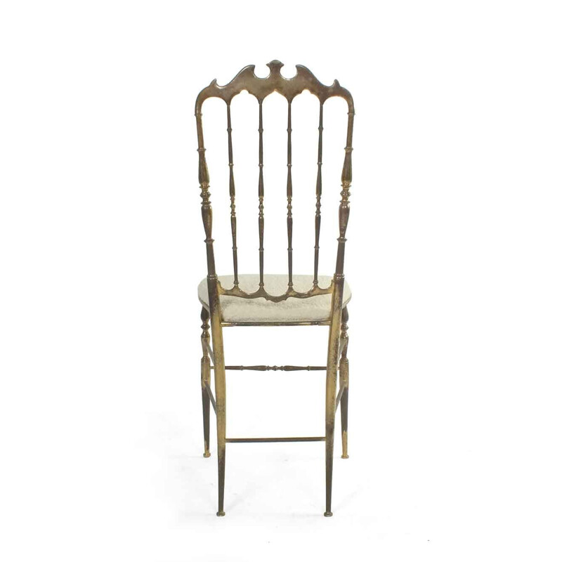 Vintage highback Chiavari chair in fabric and brass