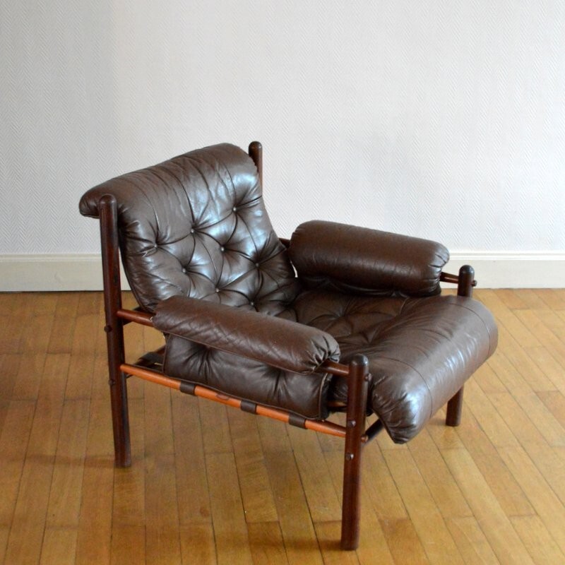 Fauteuil scandinave en palissandre et cuir, Arne NORELL - 1950