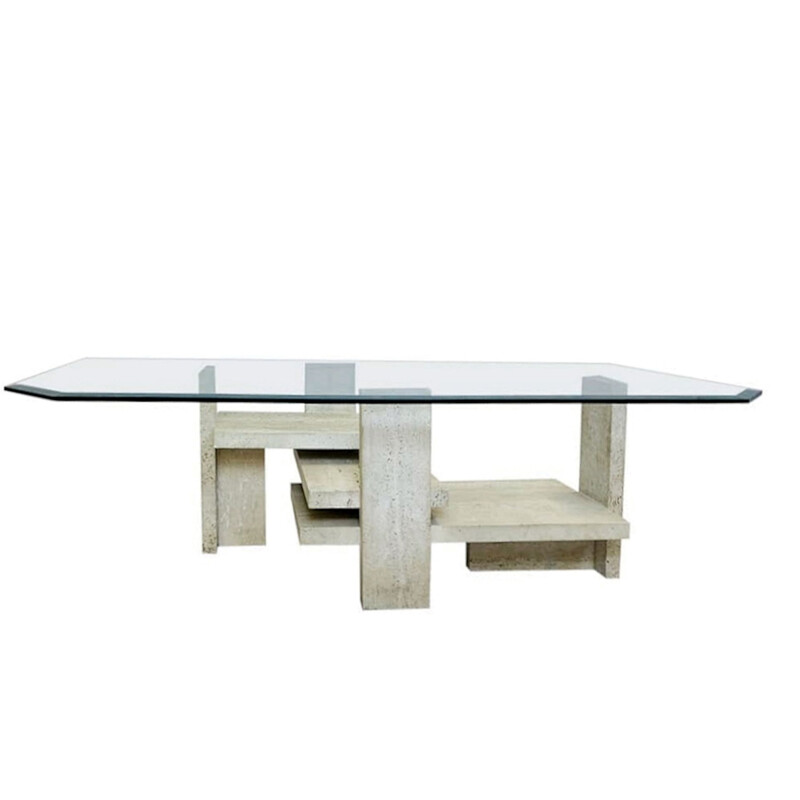 Vintage brutalist travertine coffee table by Willy Ballez, Belgium 1970