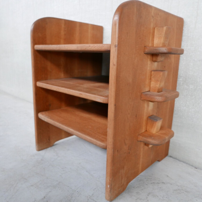 Vintage Brutalist shelf in oak, Belgium 1970