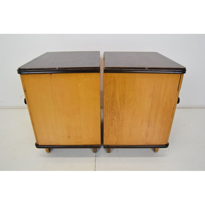 Pair of vintage wooden bedside tables, Czechoslovakia 1960