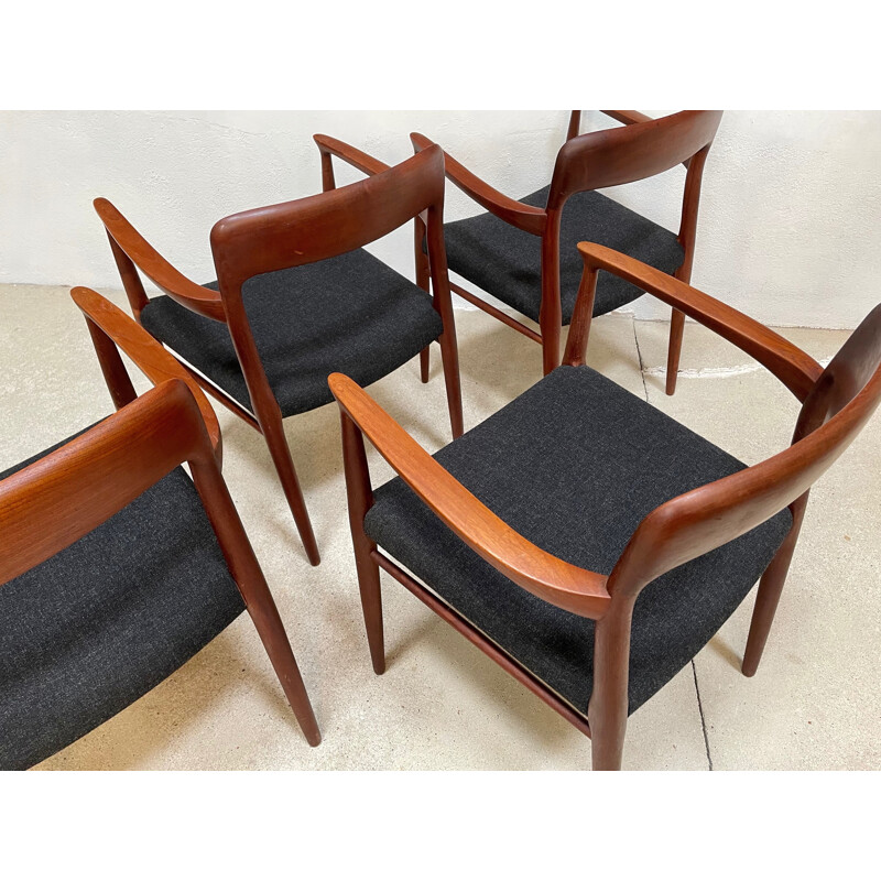 Set van 4 vintage Deense teakhouten fauteuils van Niels Otto Møller voor J.l. Møllers, 1954