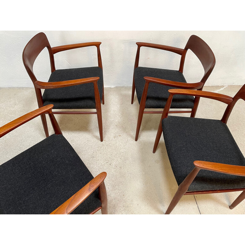 Ensemble de 4 fauteuils danois vintage en teck par Niels Otto Møller pour J.l. Møllers, 1954