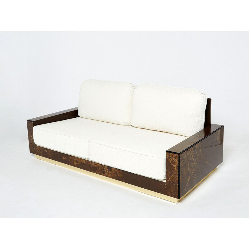 Vintage-Sofa aus Messing und Bouclé-Wolle aus dem Hause Jansen, 1970