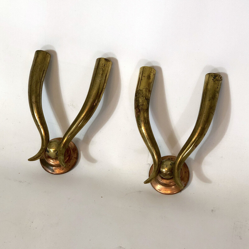 Pair of vintage brass and copper wall lamps by Gio Ponti, 1950s