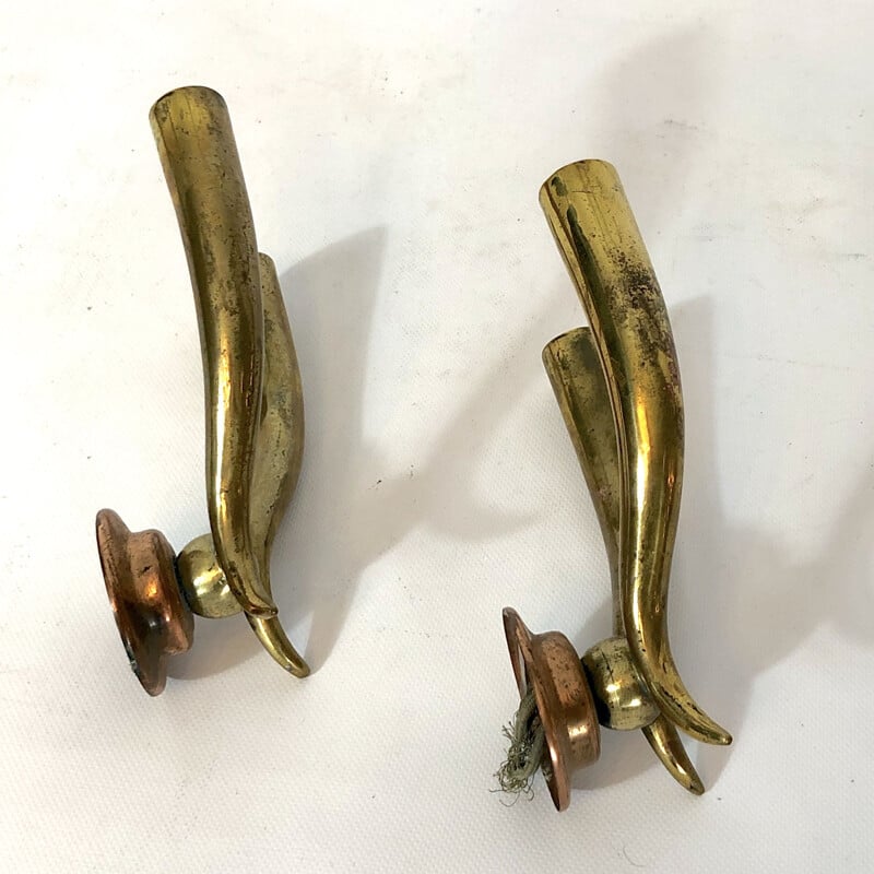 Pair of vintage brass and copper wall lamps by Gio Ponti, 1950s