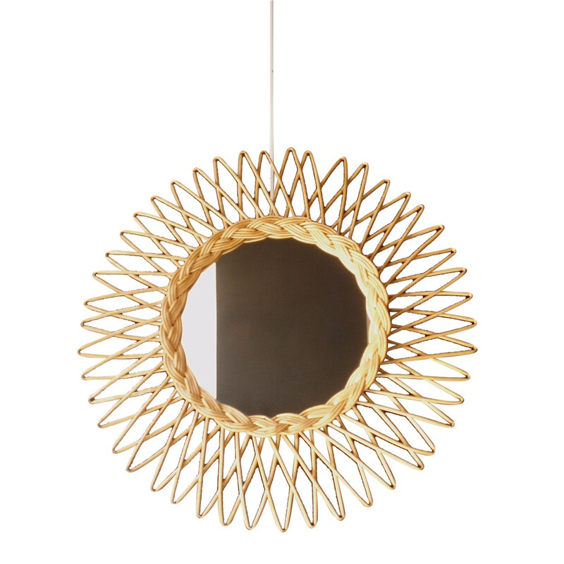 Mid century round rattan mirror - 1950s