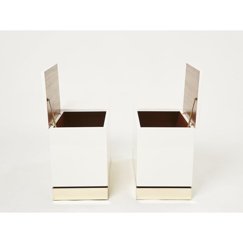 Pair of vintage white lacquered brass side tables by Jean-Claude Mahey for Romeo, France 1970