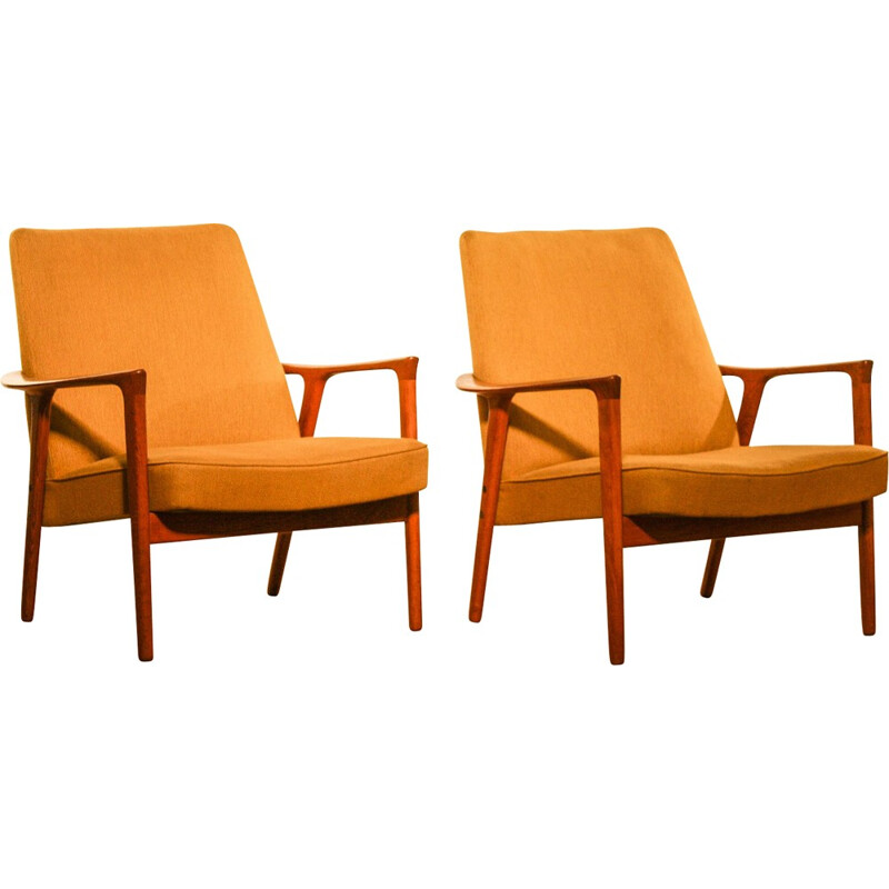 Pair of armchairs in teak and fabric, Inge ANDERSSON  - 1950s