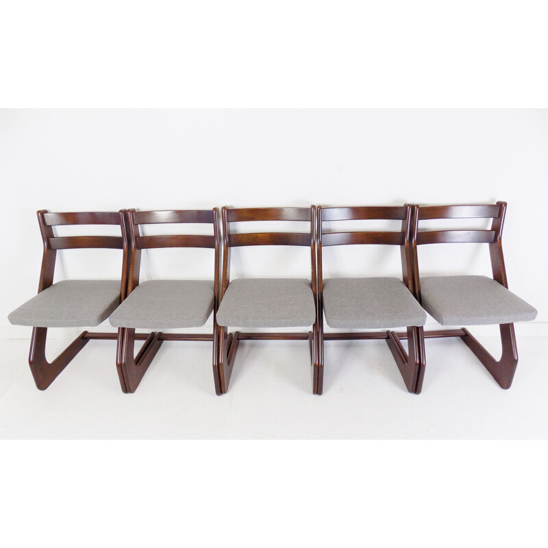 Conjunto de 5 sillas vintage Casala de madera marrón oscuro y gris claro