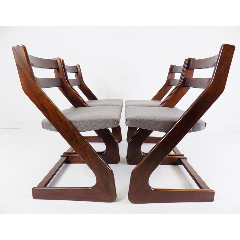Ensemble de 5 chaises vintage Casala en bois brun foncé et gris clair