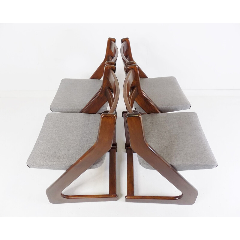 Set van 5 vintage Casala stoelen in donkerbruin en lichtgrijs hout