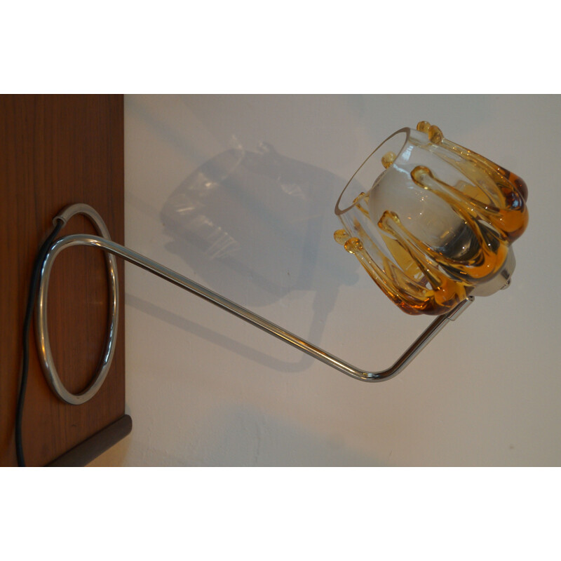 Lampe vintage en acier chromé et verre de Murano, 1970
