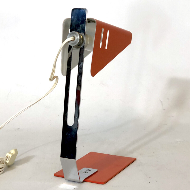 Vintage desk lamp in orange metal, lacquer and chrome, Italy 1970