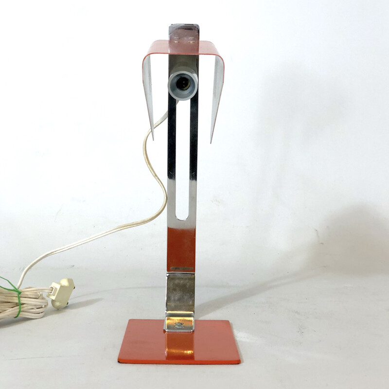 Vintage desk lamp in orange metal, lacquer and chrome, Italy 1970