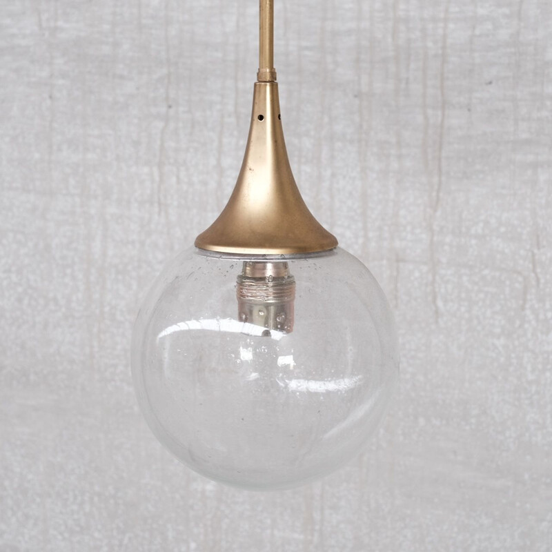 German mid-century clear glass and brass pendant lamp, 1960s