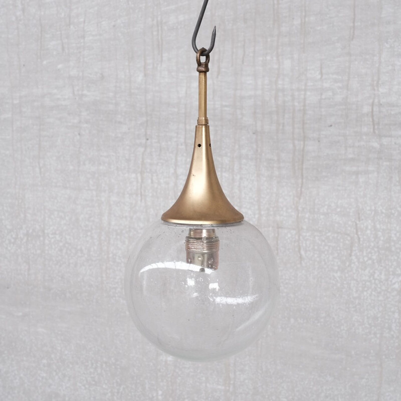 German mid-century clear glass and brass pendant lamp, 1960s