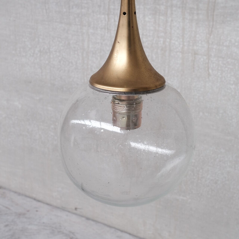 German mid-century clear glass and brass pendant lamp, 1960s