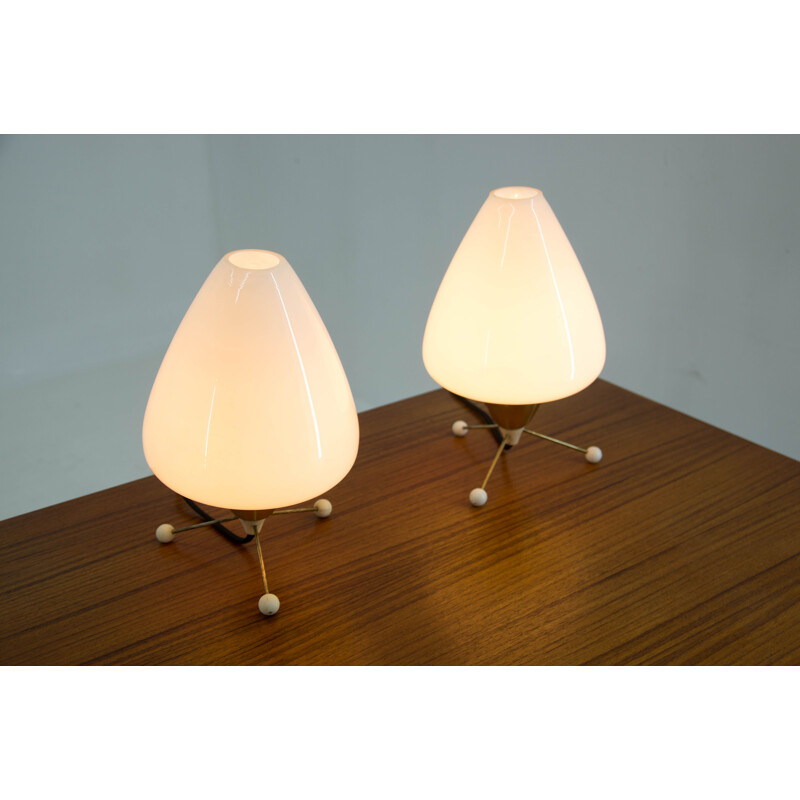Pair of mid-century opaline glass table lamps, Czechoslovakia 1960s