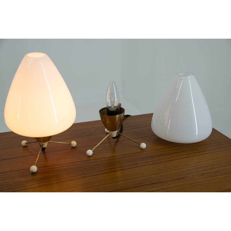 Pair of mid-century opaline glass table lamps, Czechoslovakia 1960s