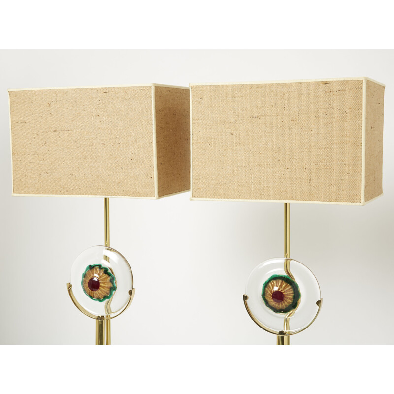 Pair of vintage lamps in murano glass and brass, Italy 1970