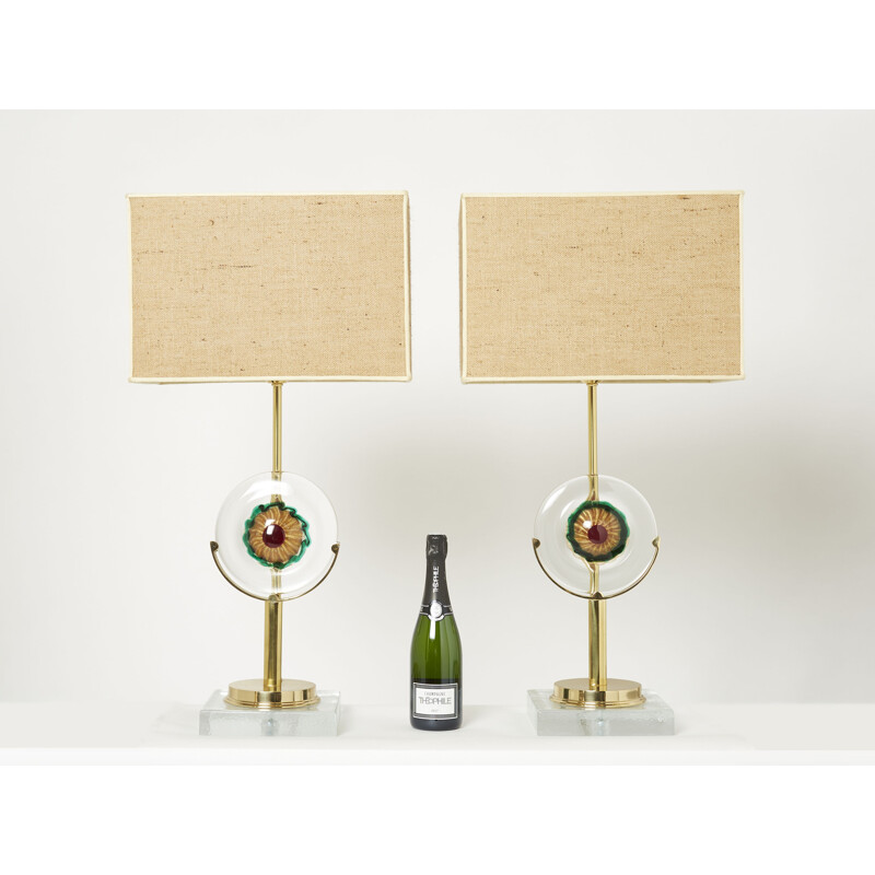 Pair of vintage lamps in murano glass and brass, Italy 1970