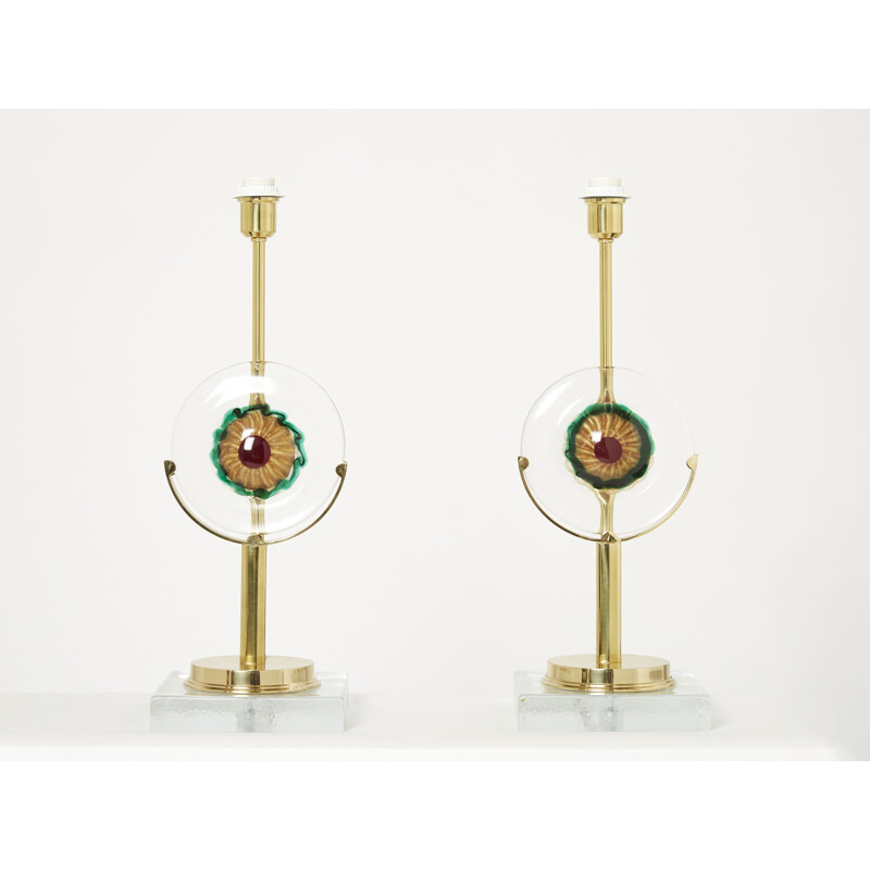 Pair of vintage lamps in murano glass and brass, Italy 1970