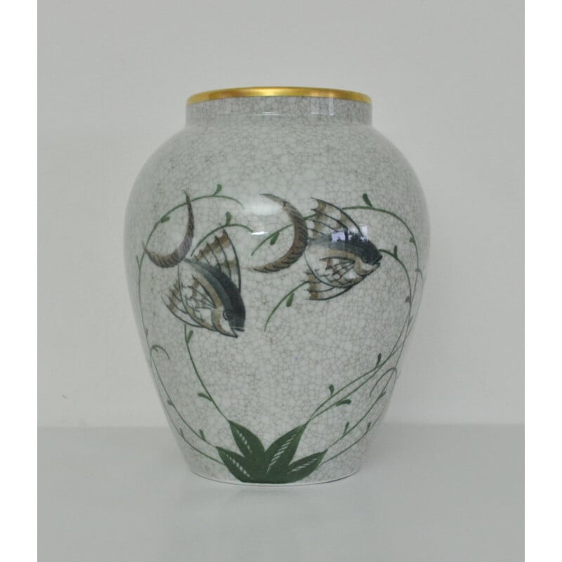 Vase vintage en porcelaine craquelé de Lyngby Porcelain, Danemar 1940