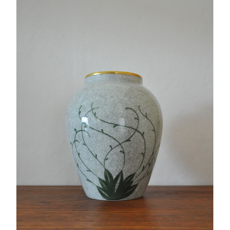 Vintage crackle porcelain vase from Lyngby Porcelain, Danemar 1940