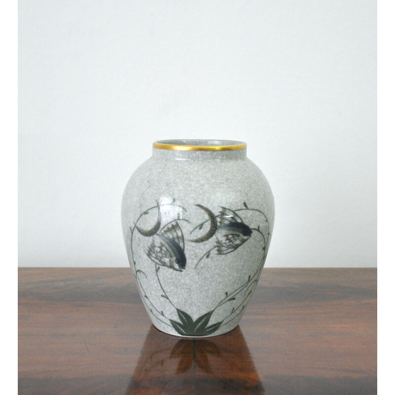 Vaso de porcelana Vintage crackle de porcelana Lyngby, Danemar 1940