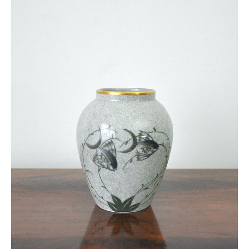 Vintage crackle porcelain vase from Lyngby Porcelain, Danemar 1940