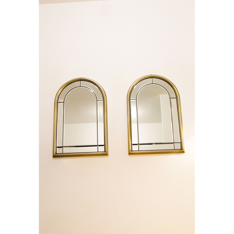 Pair of vintage mirrors with brass beads, Italy 1970