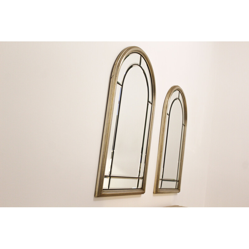 Pair of vintage mirrors with brass beads, Italy 1970