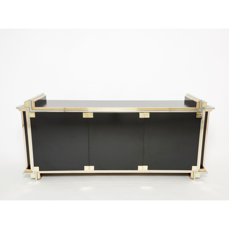 Vintage sideboard in black lacquer and brass by Alain Delon for Maison Jansen, 1972