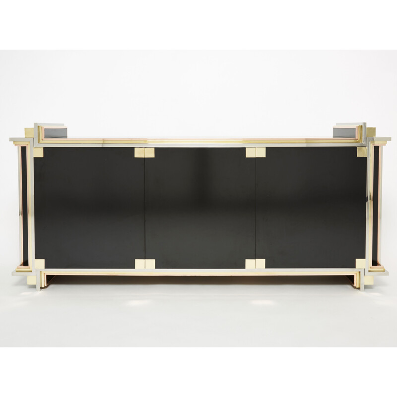 Vintage sideboard in black lacquer and brass by Alain Delon for Maison Jansen, 1972