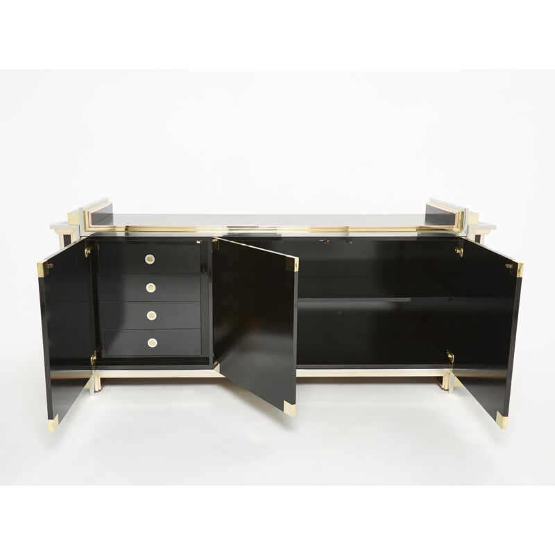 Vintage sideboard in black lacquer and brass by Alain Delon for Maison Jansen, 1972