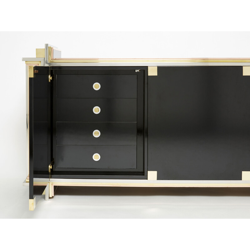 Vintage sideboard in black lacquer and brass by Alain Delon for Maison Jansen, 1972