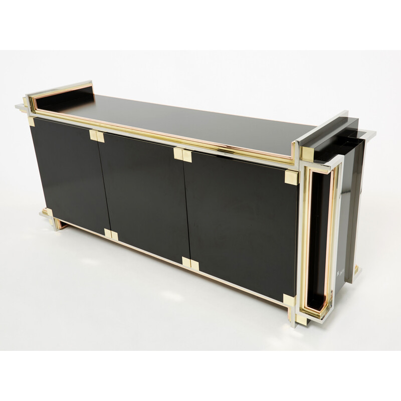 Vintage sideboard in black lacquer and brass by Alain Delon for Maison Jansen, 1972