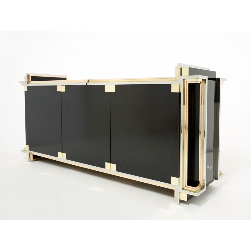 Vintage sideboard in black lacquer and brass by Alain Delon for Maison Jansen, 1972