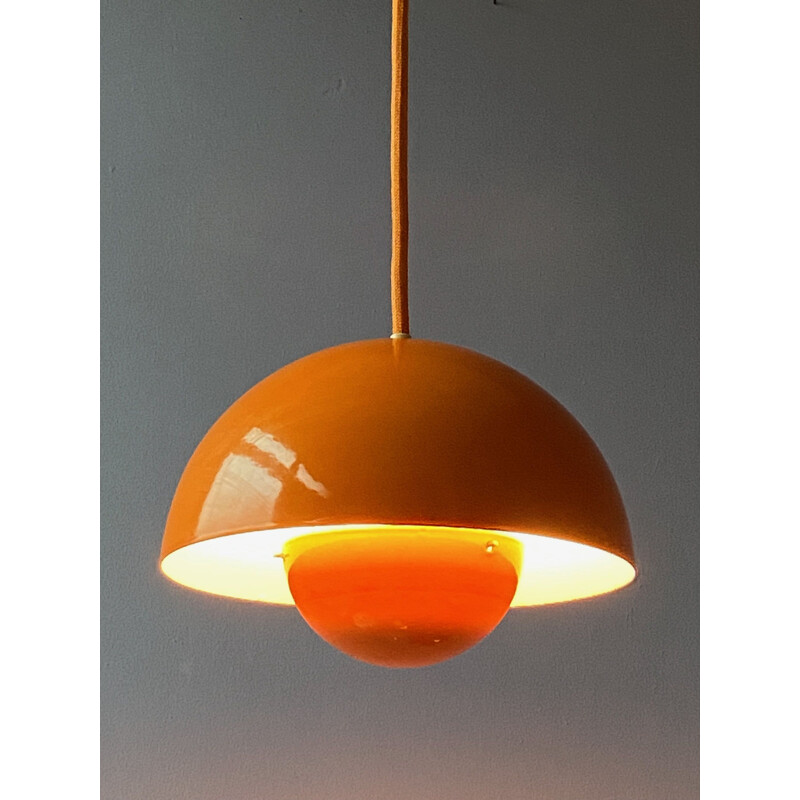 Vintage enamel flowerpot pendant lamp by Verner Panton for Louis Poulsen, Denmark 1968