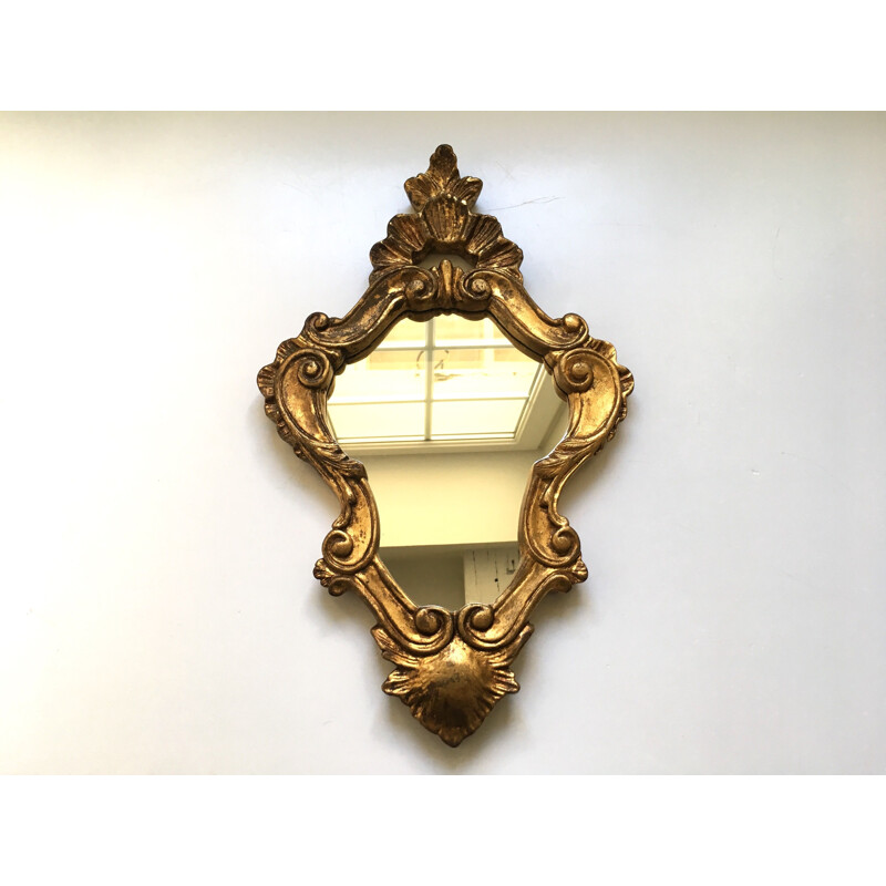 Vintage Rocaille style wood and gilded stucco mirror, 1940-1950