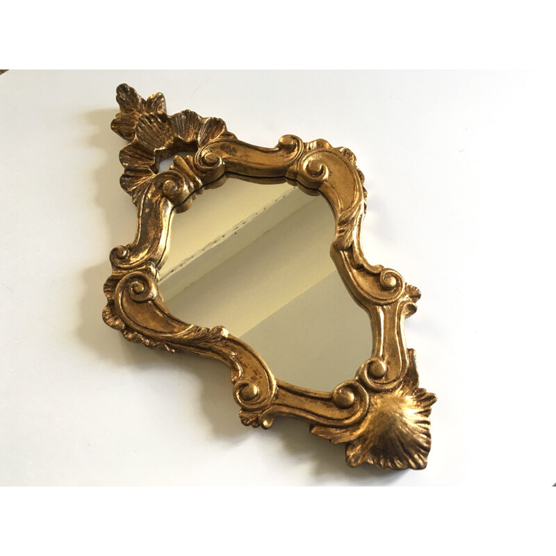 Vintage Rocaille style wood and gilded stucco mirror, 1940-1950