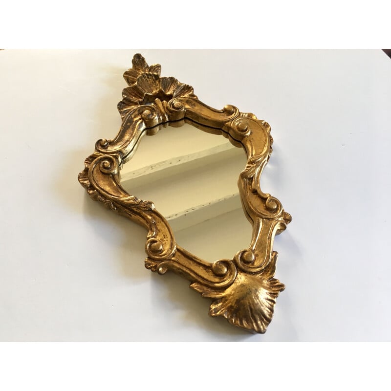 Vintage Rocaille style wood and gilded stucco mirror, 1940-1950