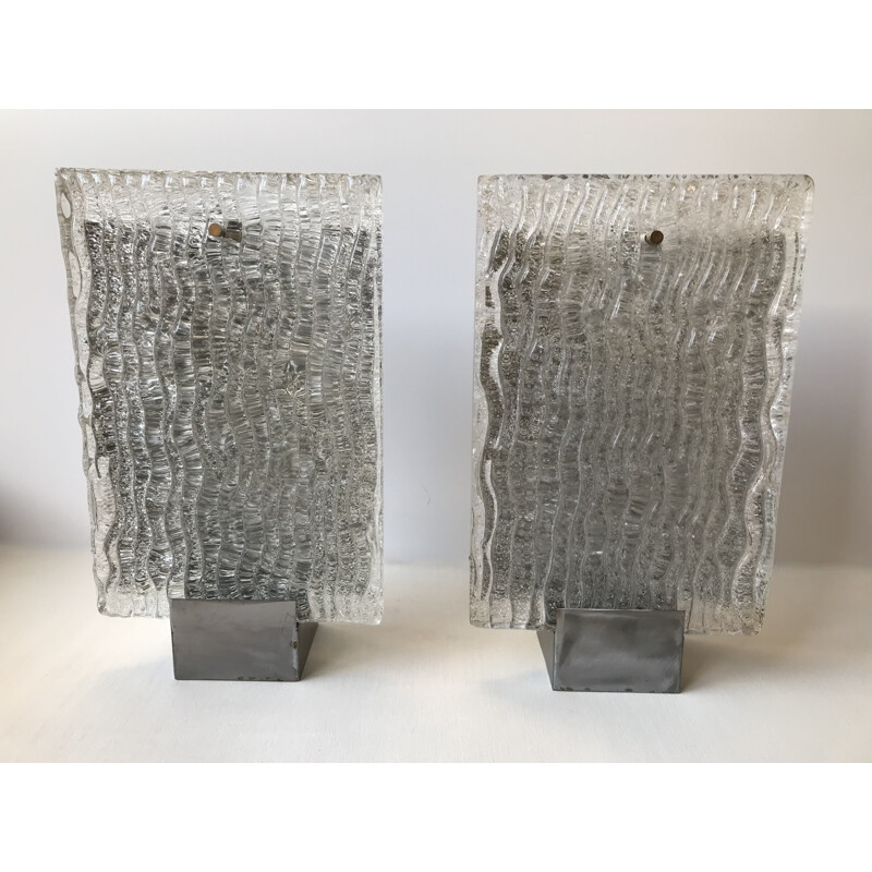 Pair of vintage glazed glass wall lamps, 1960