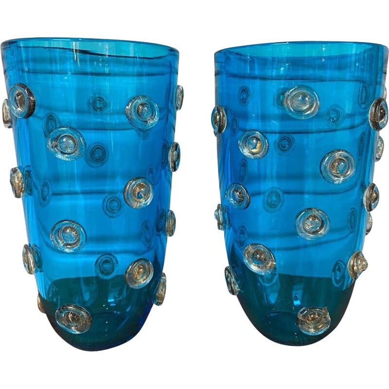 Pair of vintage blue vases by Alberto Donà, 1980